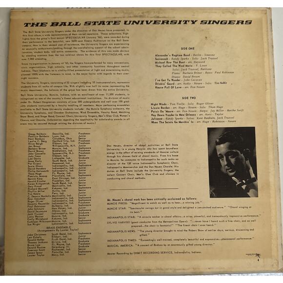 UNIVERSITY SINGERS OF BALL STATE UNIVERSITY MUNCIE IN 1966 LP 12" VINYL RECORD - Picture 2 of 2